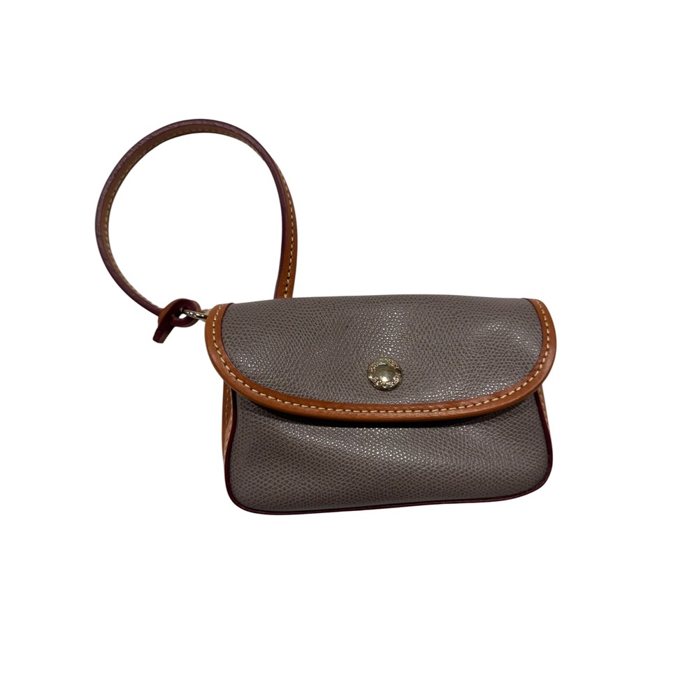 Dooney & Bourke Grey Pebble Grain Leather Trim Wristlet Pouch Bag